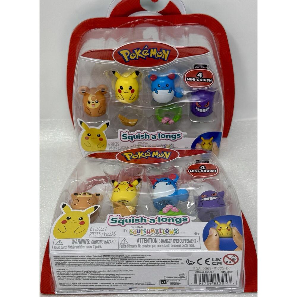 New Pokemon Squishmallows Squishalongs 2 Packs Mini-Squish Pikachu Eevee Gengar